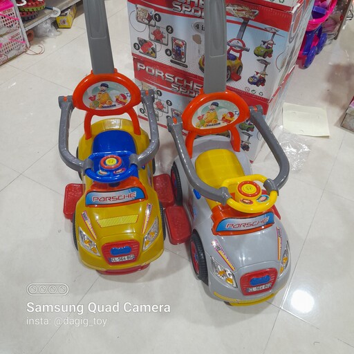 خرید مناسبت ترین قیمت ماشین کودک بیرون فضای باز دسته دار موزیکال پورشه